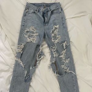 Super distressed AE mom jeans